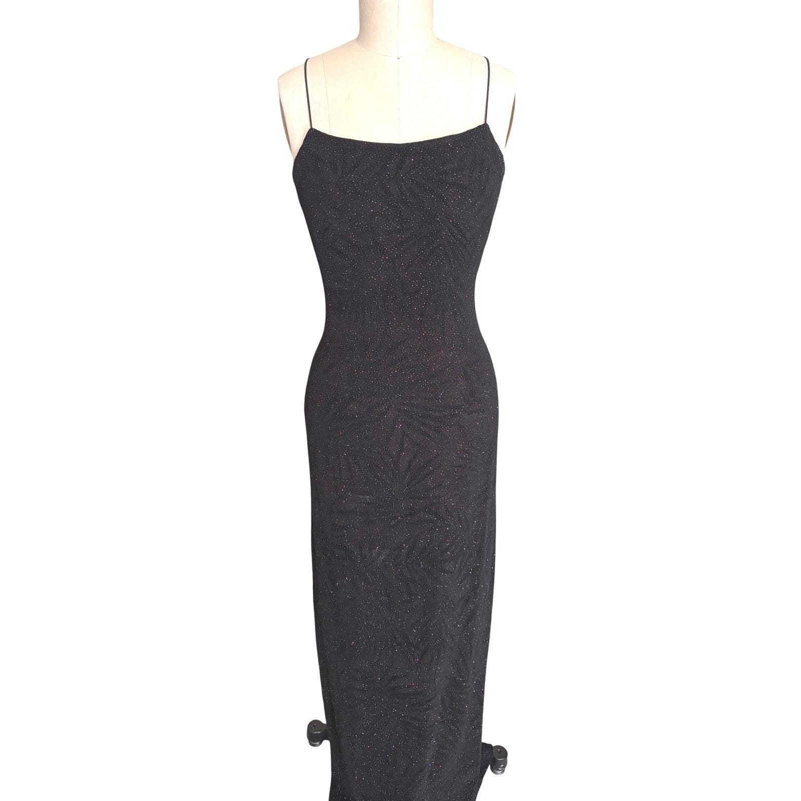 Vintage Glitter Open Back City Triangles Maxi Dress Large Black